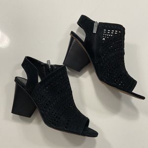Vince Camuto Black Suede Laser-Cut Bootie